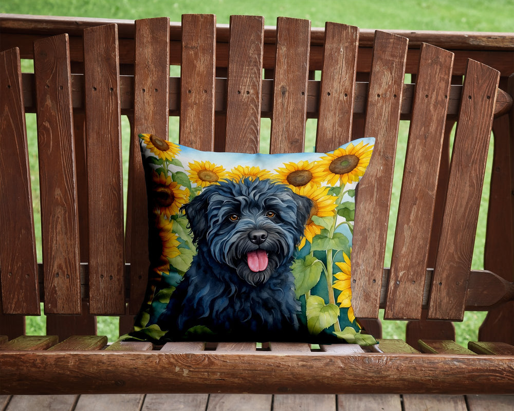 Puli in Sunflowers Throw Pillow Image 2
