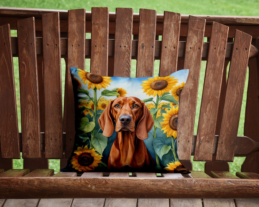 Redbone Coonhound in Sunflowers Throw Pillow Image 2