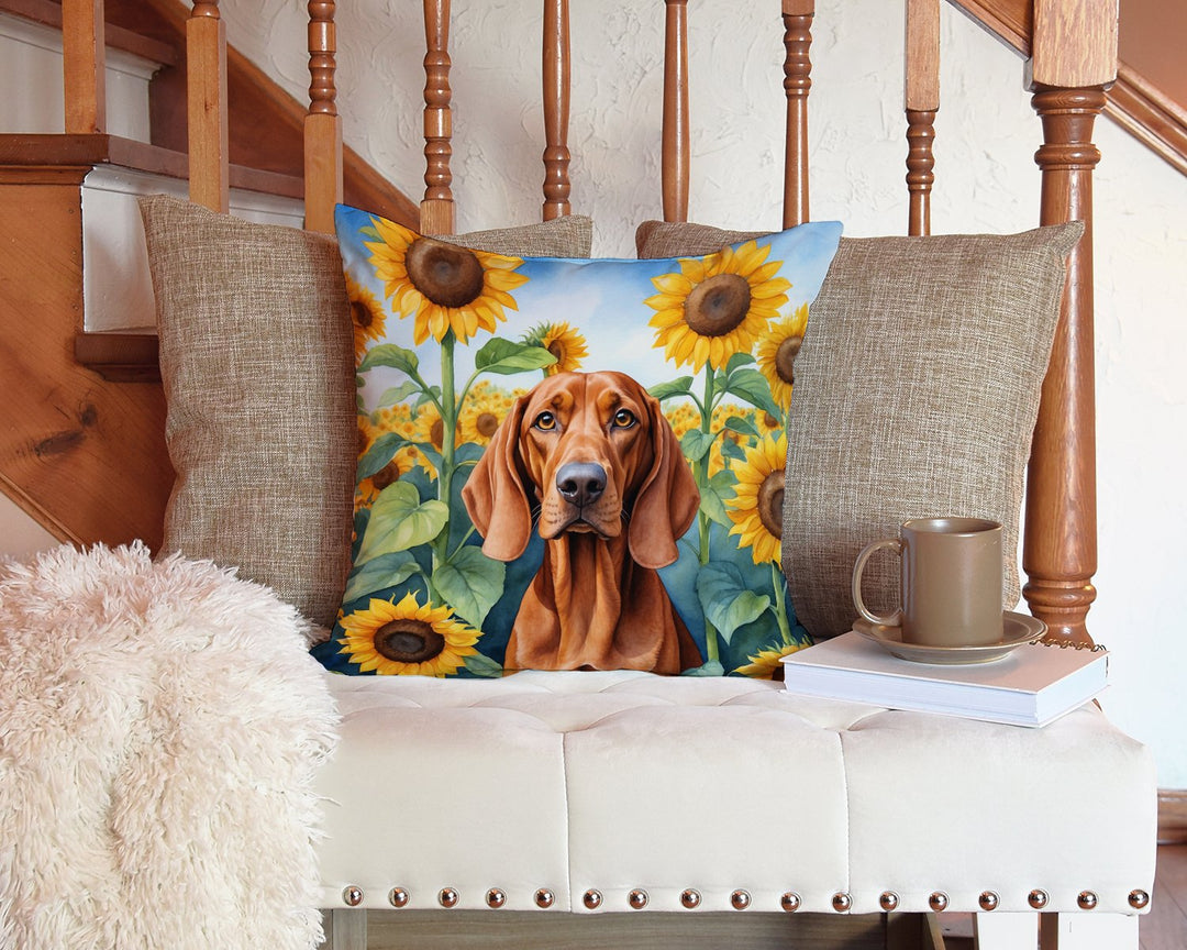 Redbone Coonhound in Sunflowers Throw Pillow Image 3