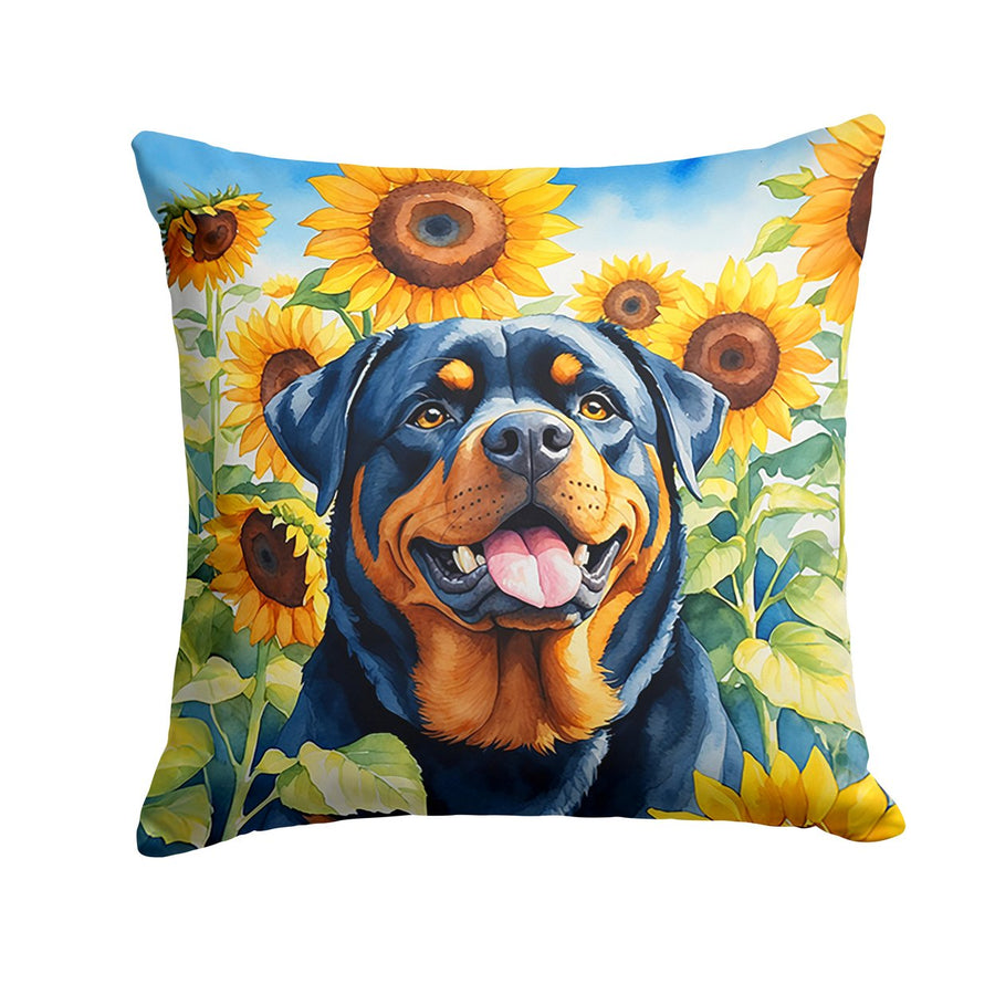Rottweiler in Sunflowers Throw Pillow Image 1