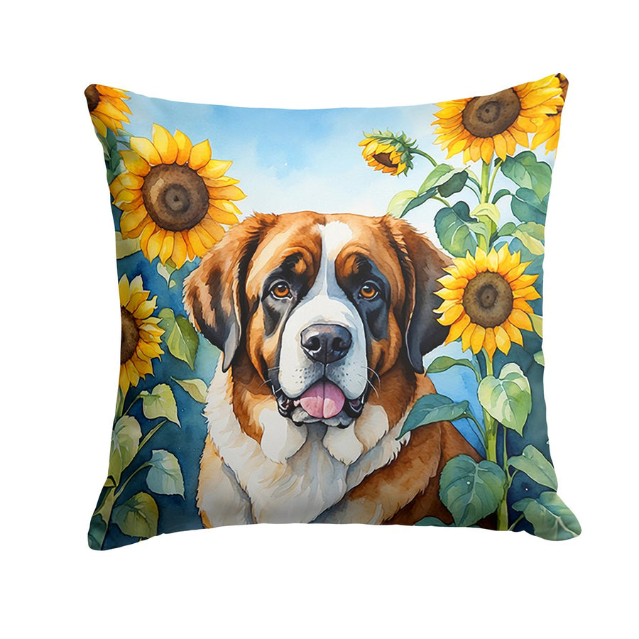 Saint Bernard in Sunflowers Throw Pillow Image 1