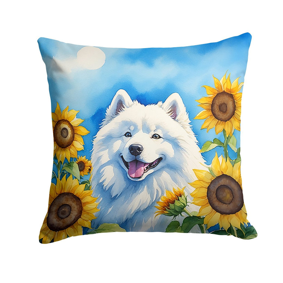 Samoyed in Sunflowers Throw Pillow Image 1