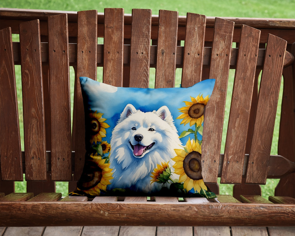 Samoyed in Sunflowers Throw Pillow Image 2