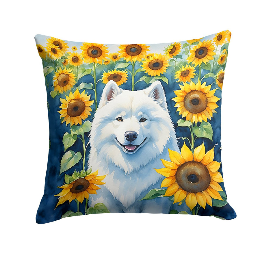Samoyed in Sunflowers Throw Pillow Image 1
