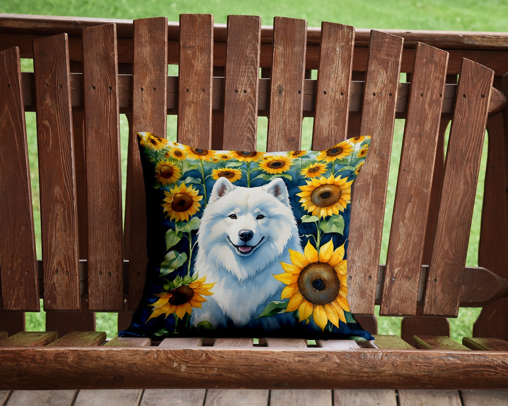 Samoyed in Sunflowers Throw Pillow Image 2