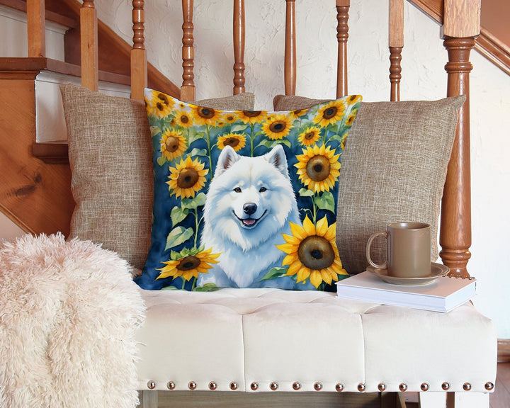 Samoyed in Sunflowers Throw Pillow Image 3