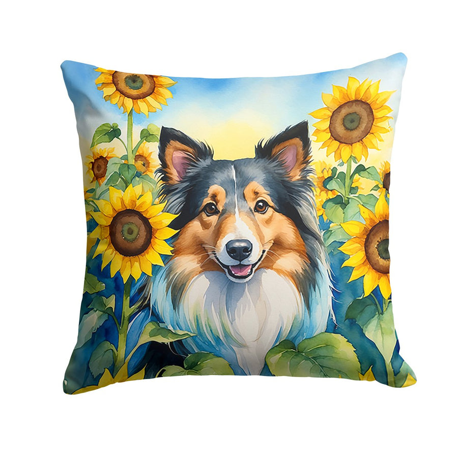 Sheltie in Sunflowers Throw Pillow Image 1