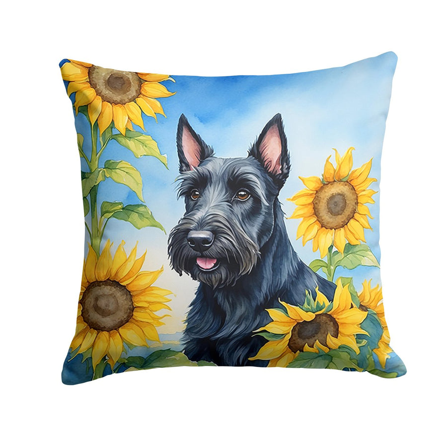 Scottish Terrier in Sunflowers Throw Pillow Image 1