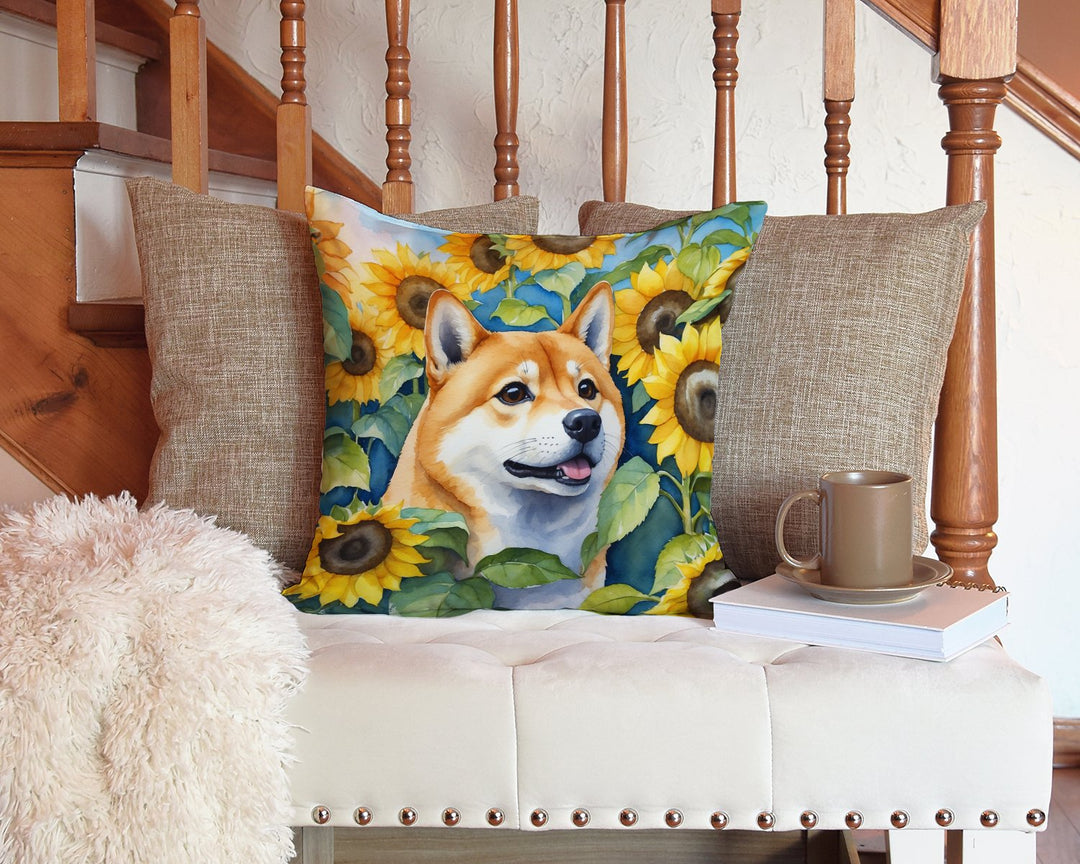Shiba Inu in Sunflowers Throw Pillow Image 3