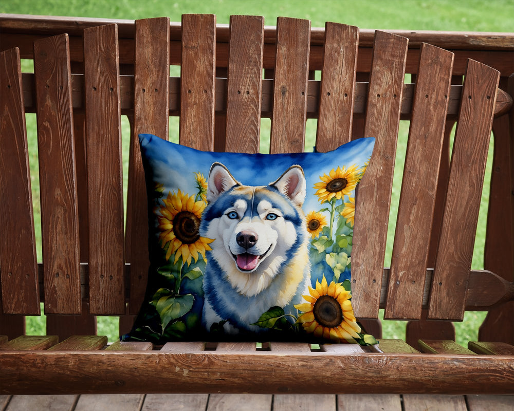 Siberian Husky in Sunflowers Throw Pillow Image 2