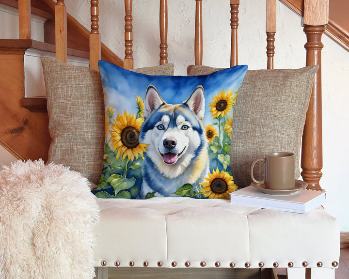 Siberian Husky in Sunflowers Throw Pillow Image 3