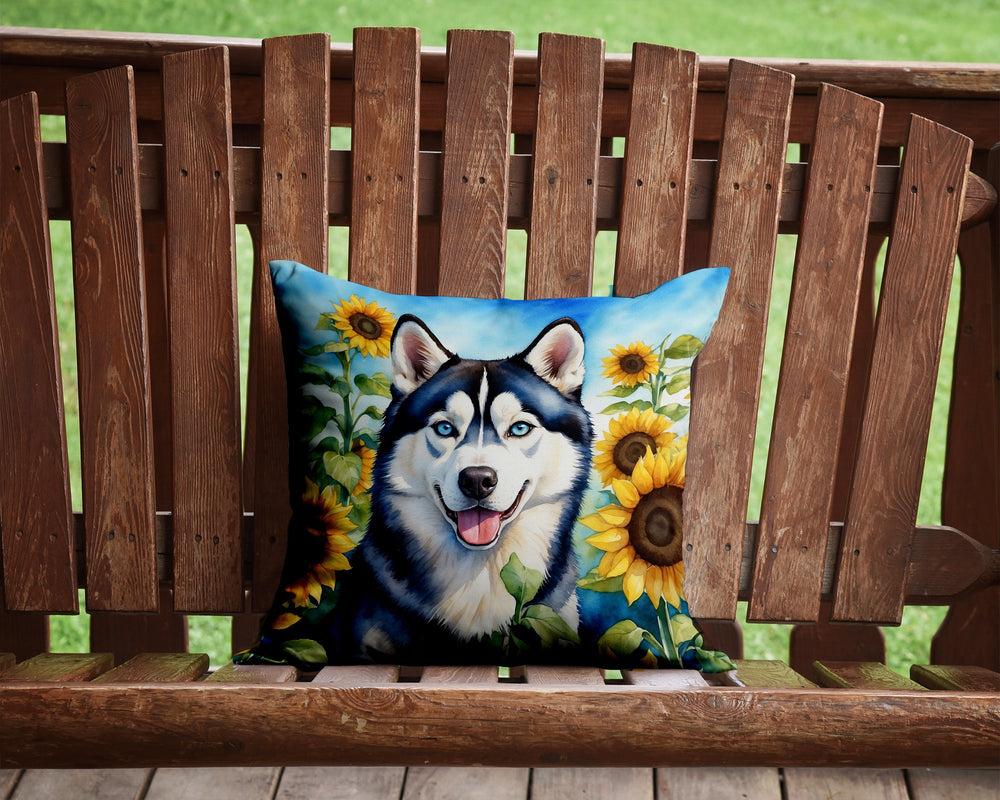 Siberian Husky in Sunflowers Throw Pillow Image 2