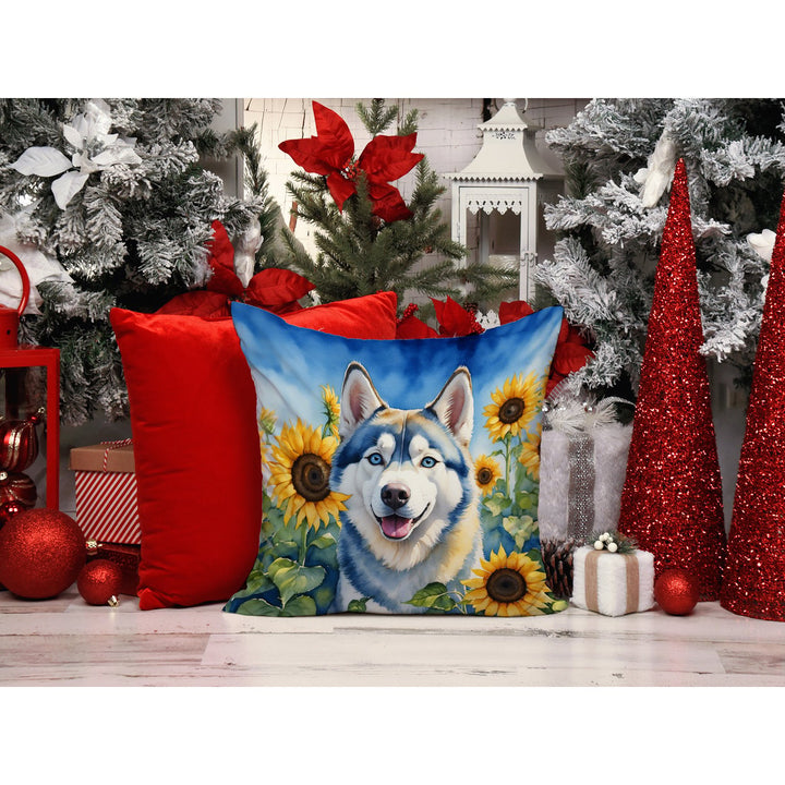 Siberian Husky in Sunflowers Throw Pillow Image 6