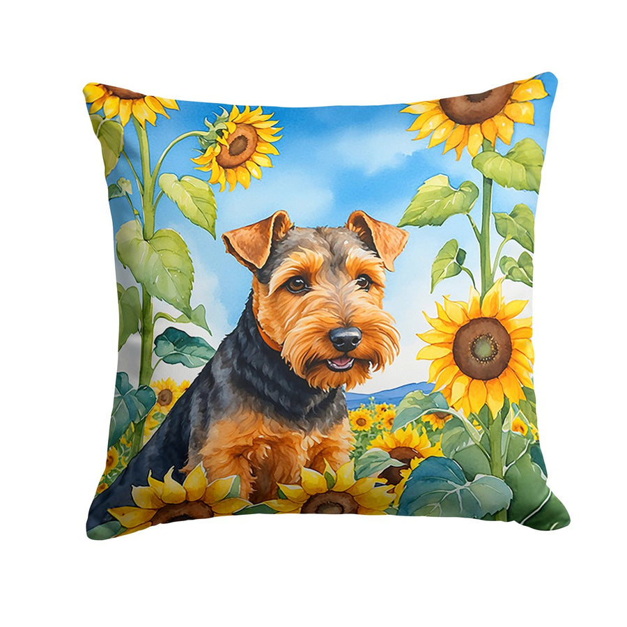 Welsh Terrier in Sunflowers Throw Pillow Image 1