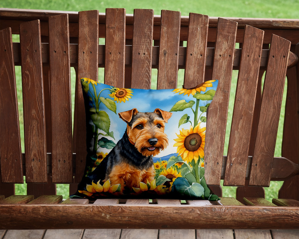 Welsh Terrier in Sunflowers Throw Pillow Image 2