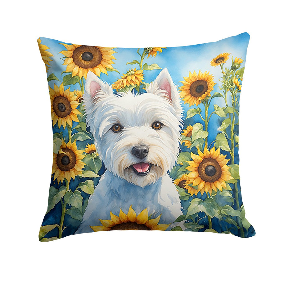 Westie in Sunflowers Throw Pillow Image 1