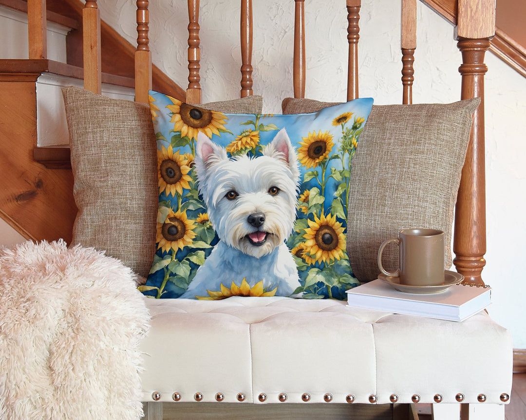 Westie in Sunflowers Throw Pillow Image 3