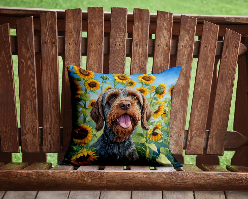 Wirehaired Pointing Griffon in Sunflowers Throw Pillow Image 2