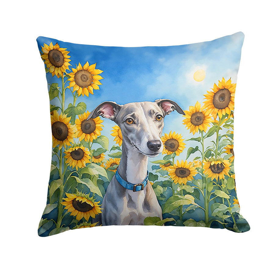 Whippet in Sunflowers Throw Pillow Image 1