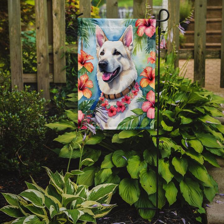 White German Shepherd Luau Garden Flag Image 2