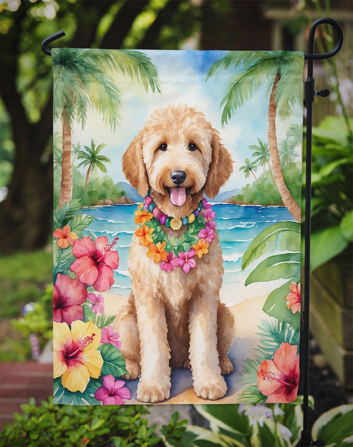 Goldendoodle Luau Garden Flag Image 3