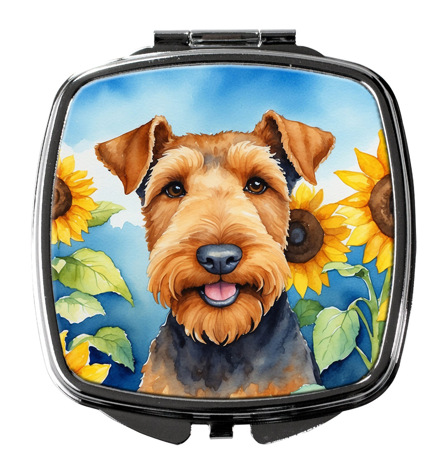 Airedale Terrier in Sunflowers Compact Mirror Image 1