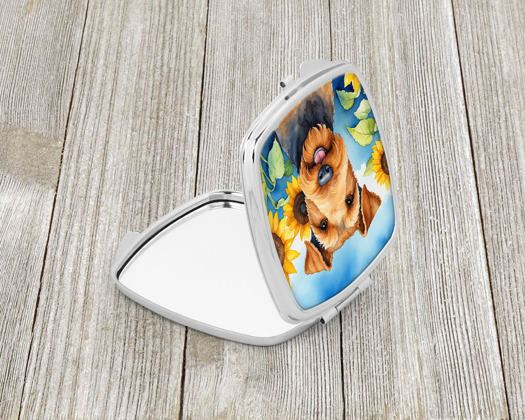 Airedale Terrier in Sunflowers Compact Mirror Image 2