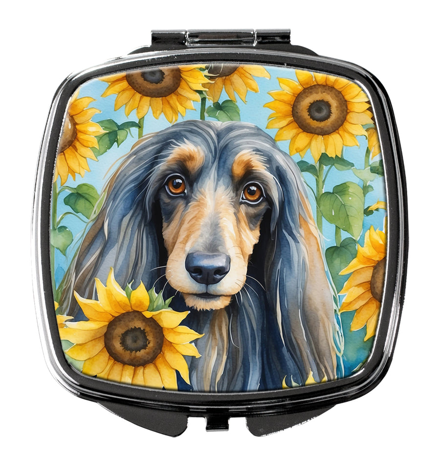 Afghan Hound in Sunflowers Compact Mirror Image 1