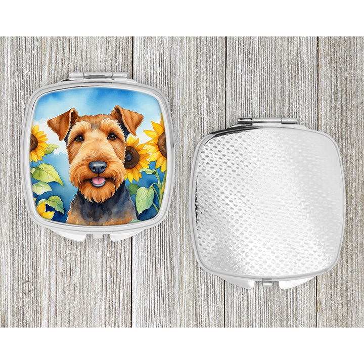 Airedale Terrier in Sunflowers Compact Mirror Image 4