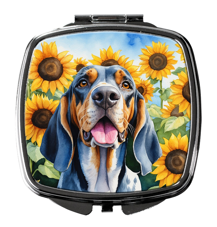 American English Coonhound in Sunflowers Compact Mirror Image 1