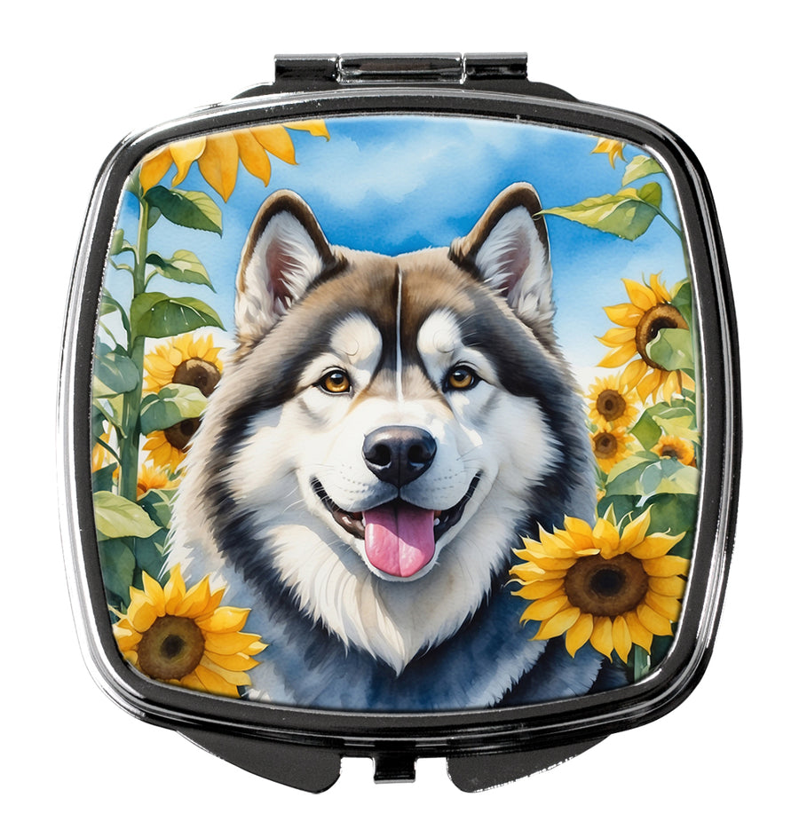 Alaskan Malamute in Sunflowers Compact Mirror Image 1