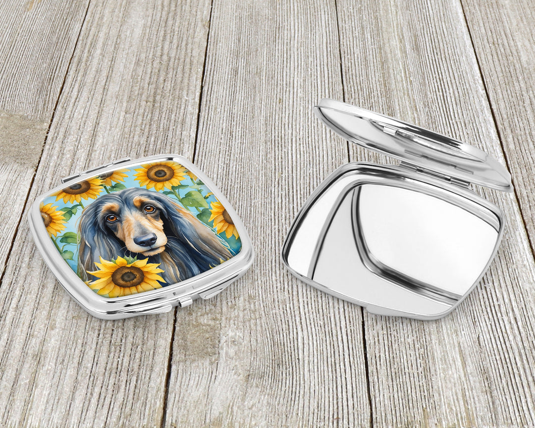 Afghan Hound in Sunflowers Compact Mirror Image 3