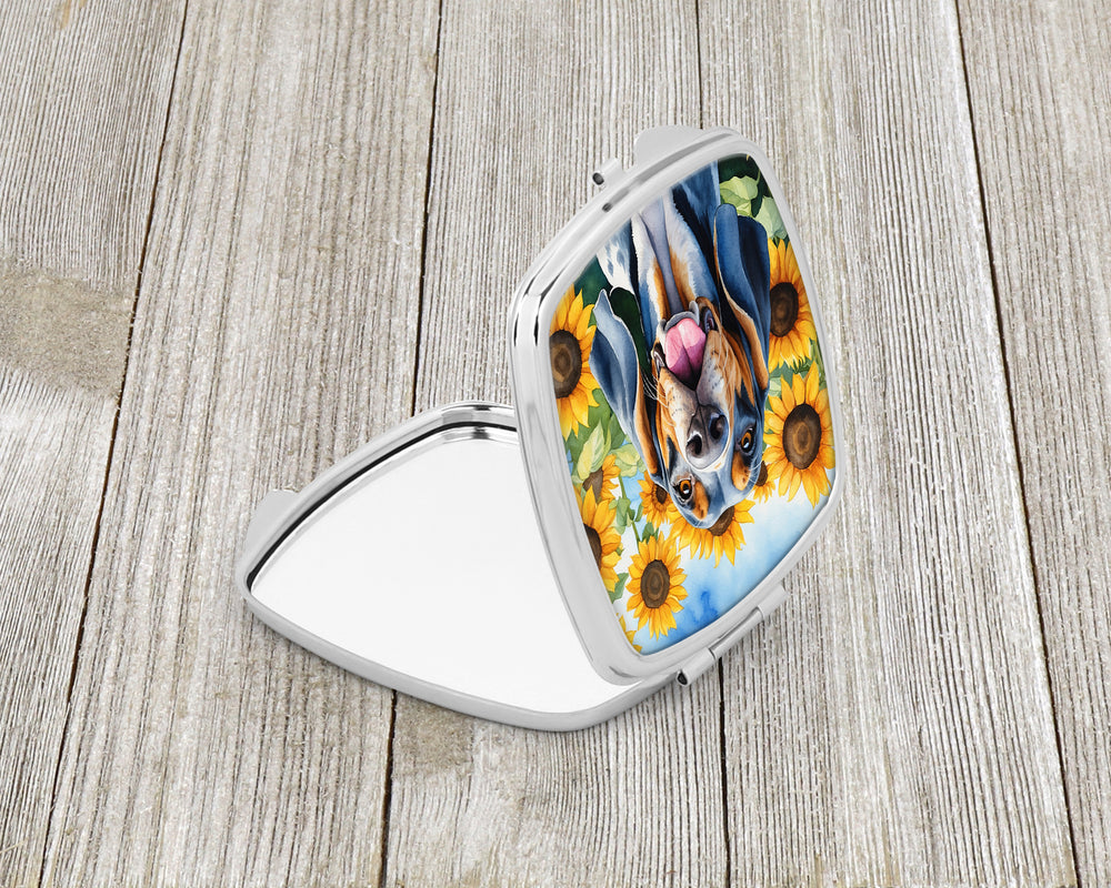 American English Coonhound in Sunflowers Compact Mirror Image 2