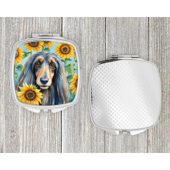 Afghan Hound in Sunflowers Compact Mirror Image 4