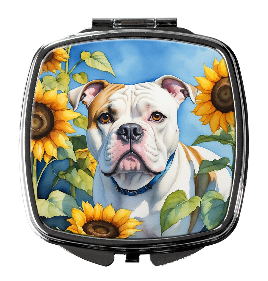 American Bulldog in Sunflowers Compact Mirror Image 1