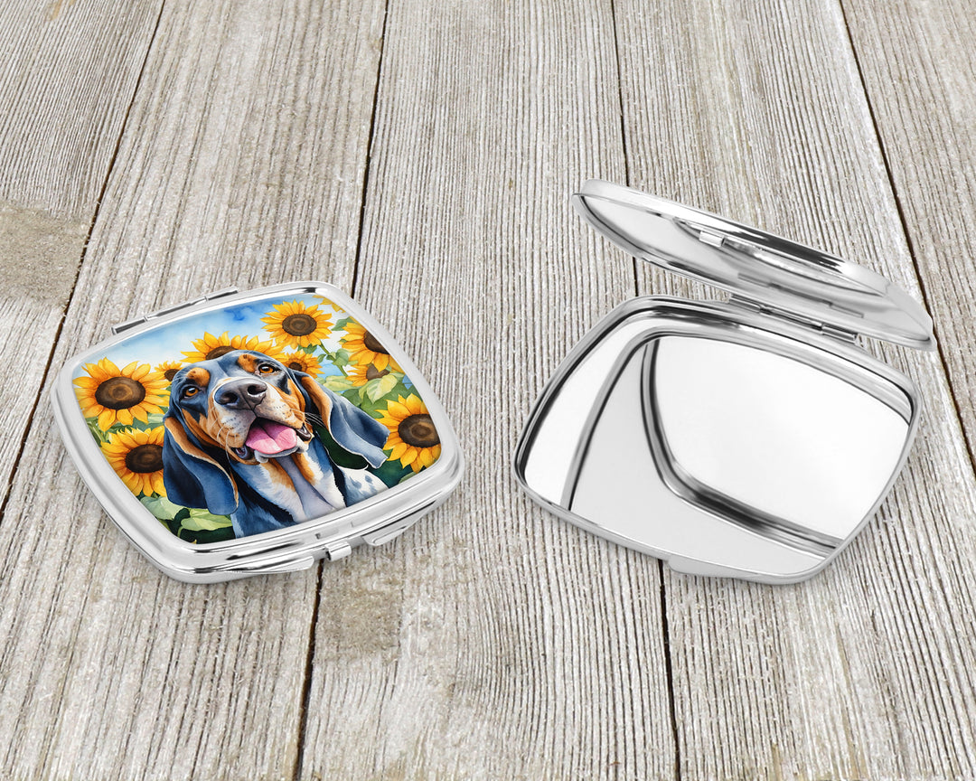 American English Coonhound in Sunflowers Compact Mirror Image 3