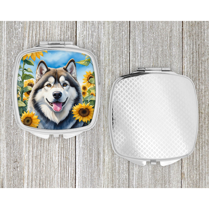 Alaskan Malamute in Sunflowers Compact Mirror Image 4