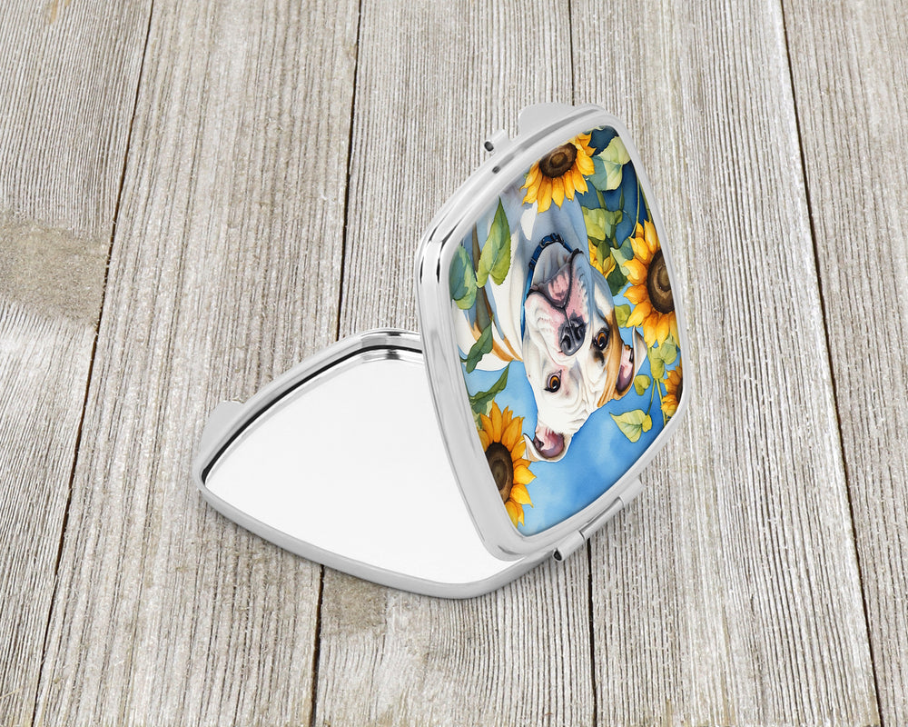 American Bulldog in Sunflowers Compact Mirror Image 2