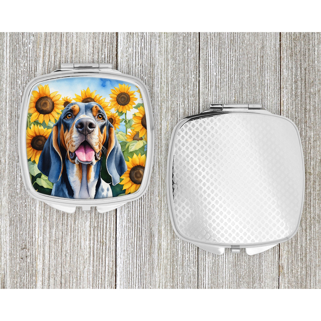 American English Coonhound in Sunflowers Compact Mirror Image 4