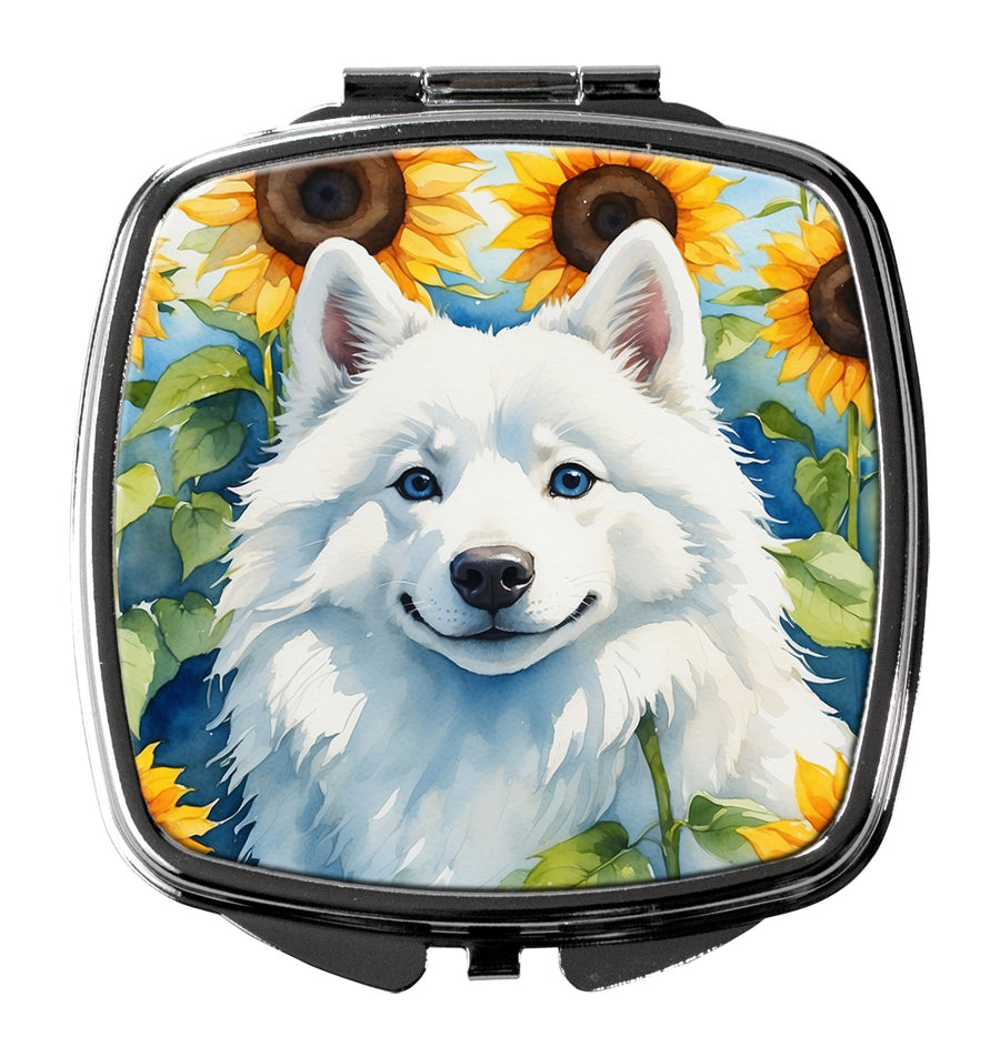 American Eskimo in Sunflowers Compact Mirror Image 1