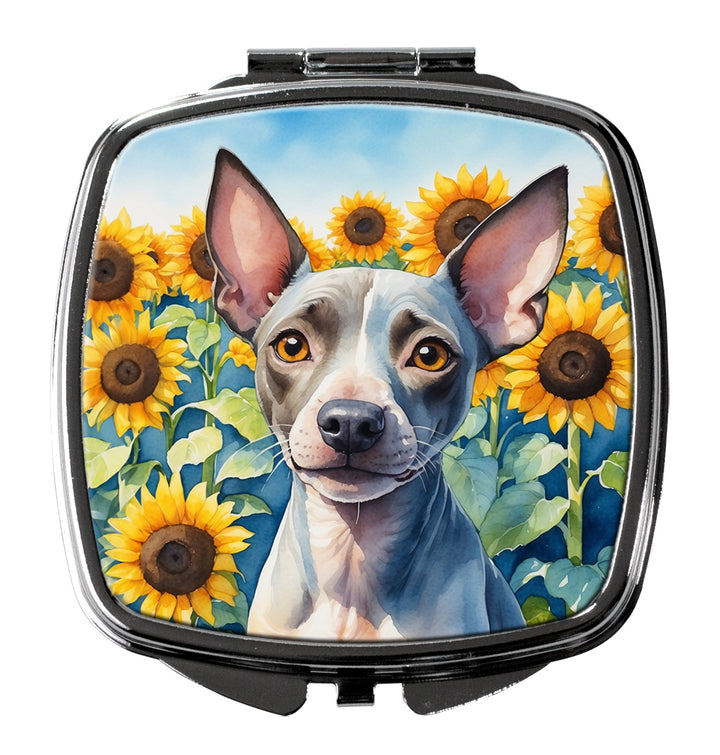 American Hairless Terrier in Sunflowers Compact Mirror Image 1
