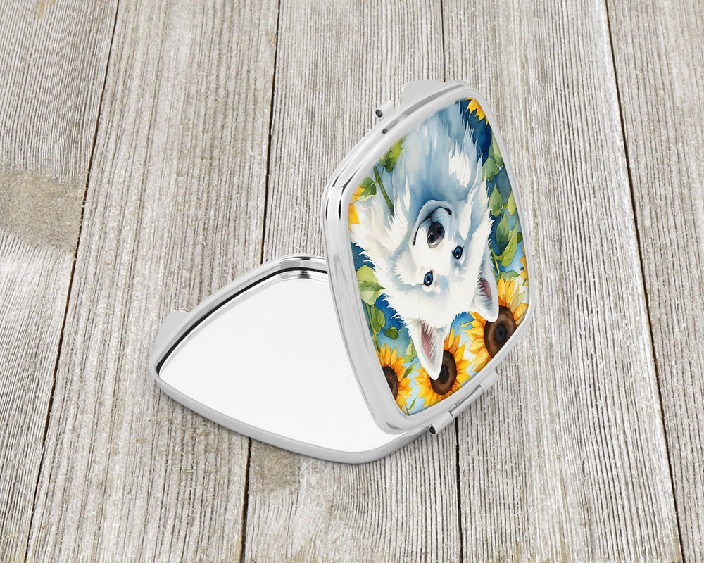 American Eskimo in Sunflowers Compact Mirror Image 2