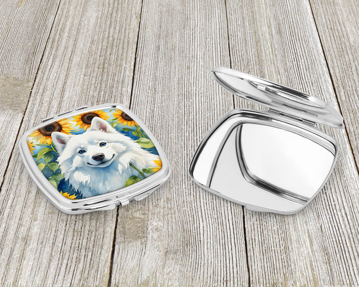 American Eskimo in Sunflowers Compact Mirror Image 3