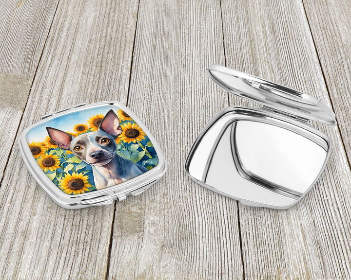 American Hairless Terrier in Sunflowers Compact Mirror Image 3