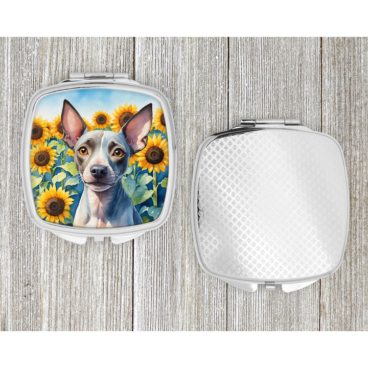 American Hairless Terrier in Sunflowers Compact Mirror Image 4