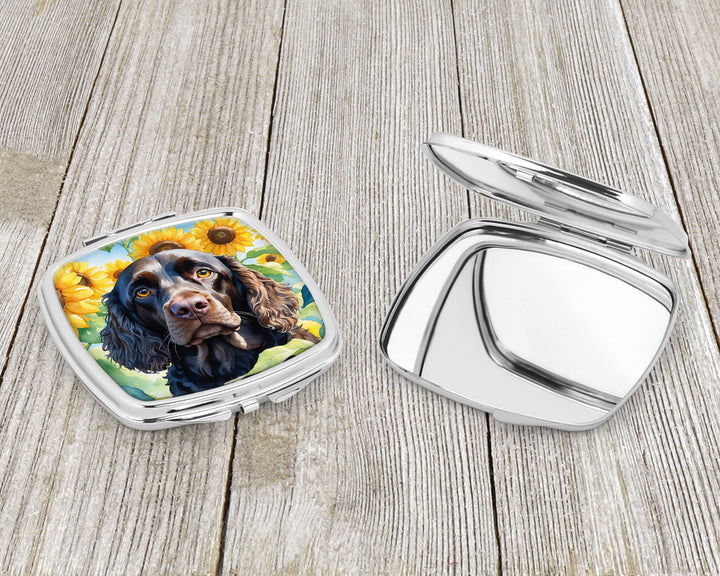 American Water Spaniel in Sunflowers Compact Mirror Image 3