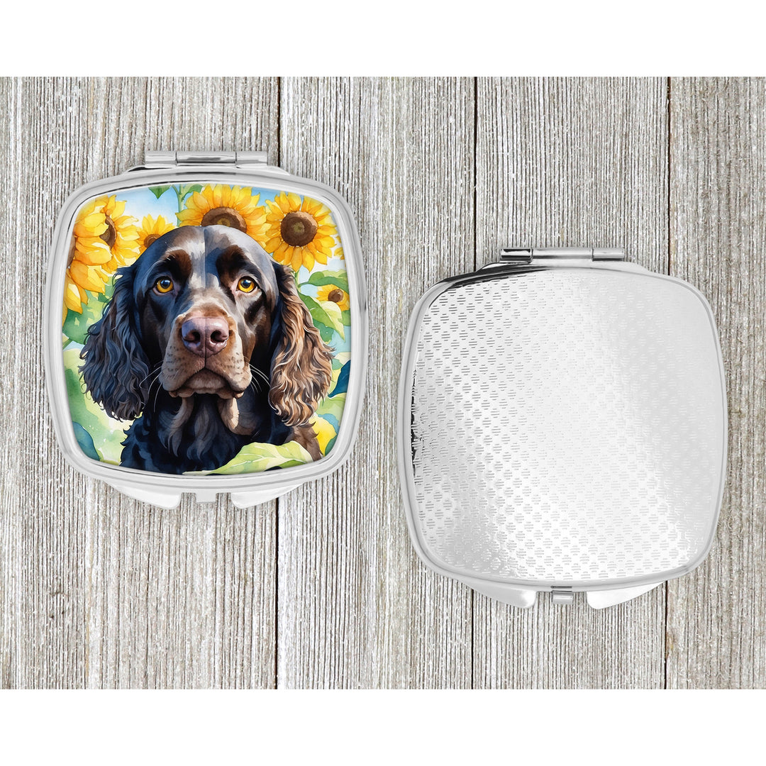 American Water Spaniel in Sunflowers Compact Mirror Image 4