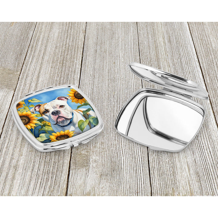 American Bulldog in Sunflowers Compact Mirror Image 3