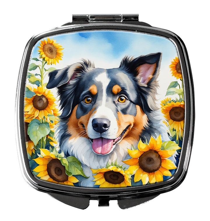 Australian Shepherd in Sunflowers Compact Mirror Image 1