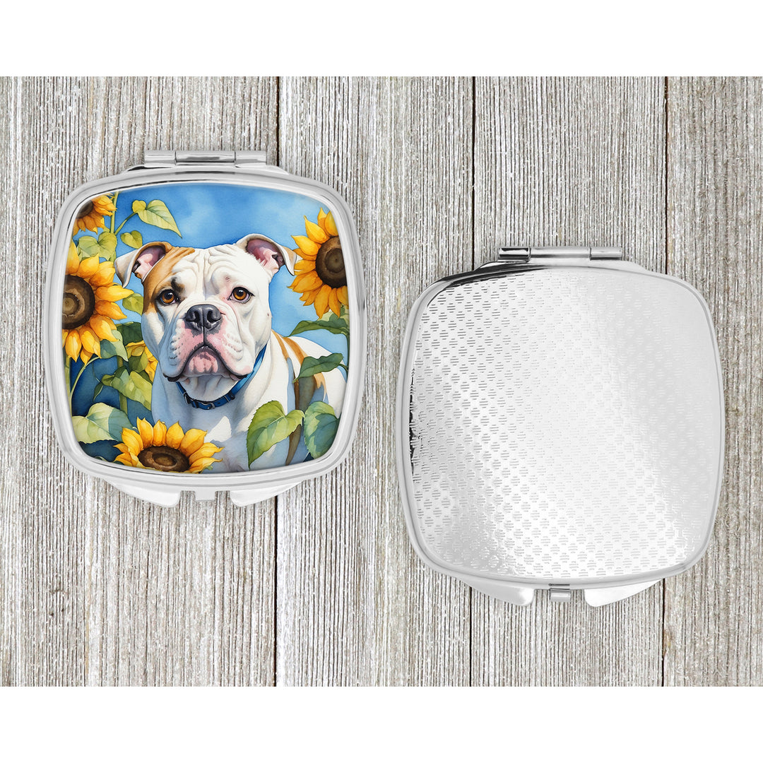 American Bulldog in Sunflowers Compact Mirror Image 4